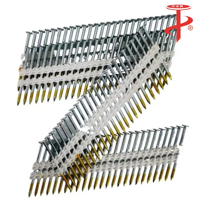 

Round head plastic collated pins for 21-degree plastic collated pin frame wood structure, 50-160mm plastic collated pins.