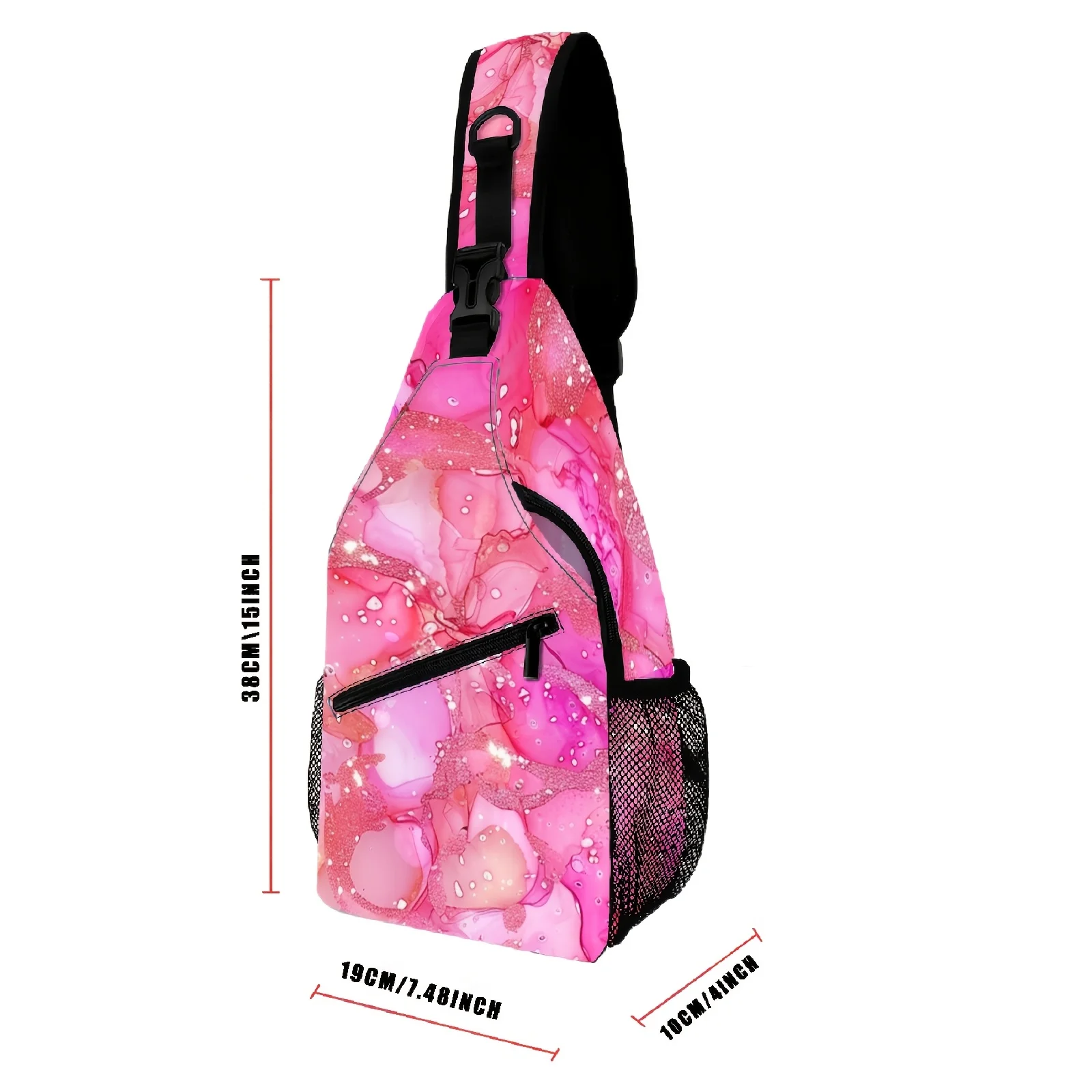 1 Stylish Design Adjustable Men'S Bow Tie, Pink Gradient Gilded Design Chest Bag Personalized Texture Crossbody Bag