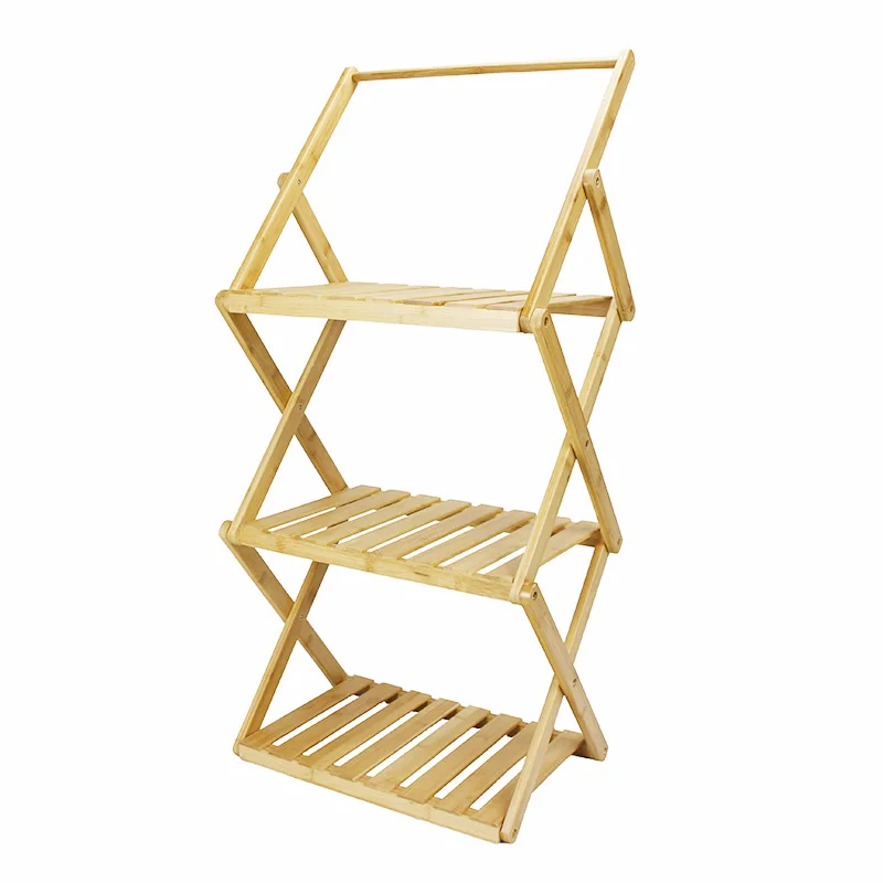 Outdoor camping folding portable rack camping kitchen utensils solid wood outdoor table furniture three-tier display rack hanger