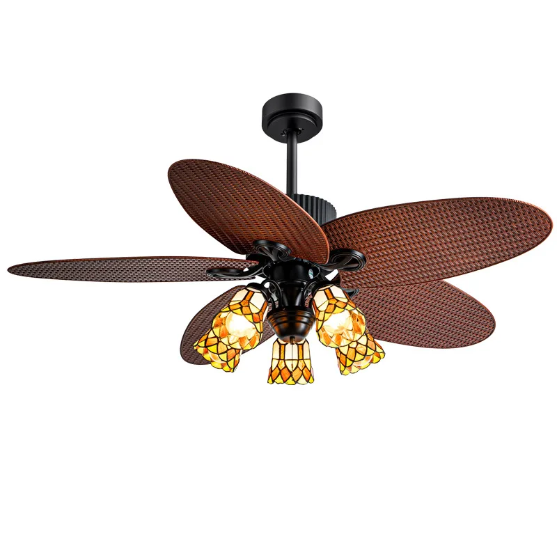 South East Asia wind ceiling fan light, pastoral country style frequency conversion silent fan chandelier