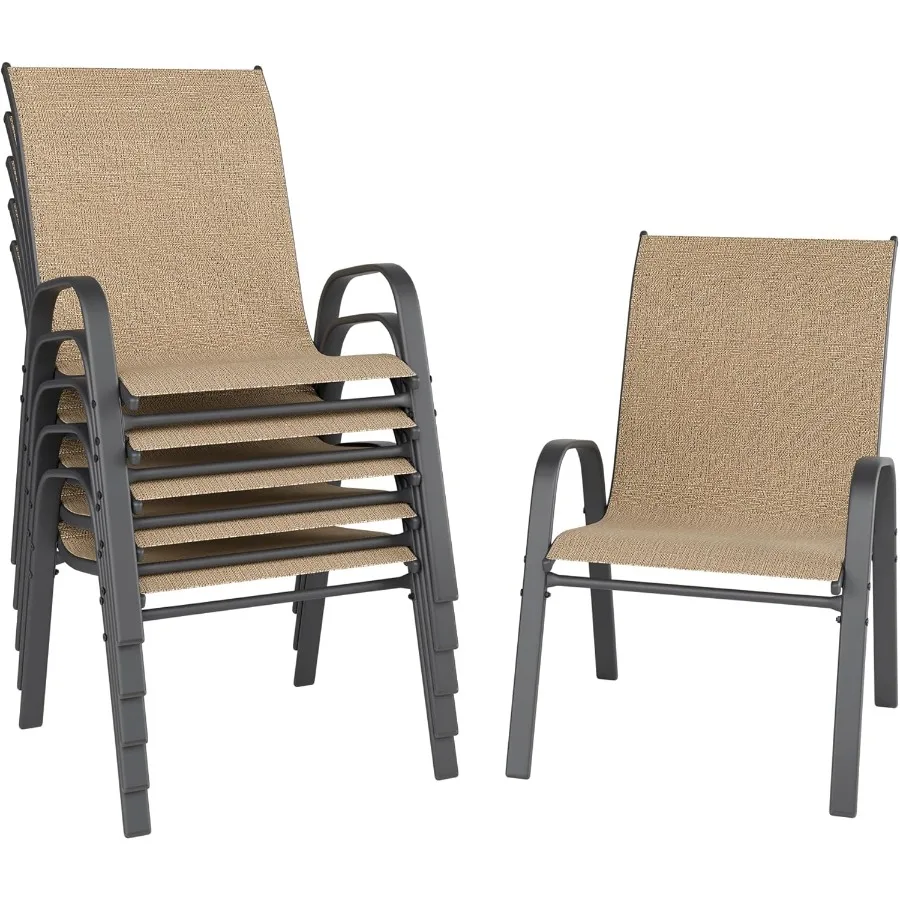 Patio Chairs Set of 6 Outdoor Dining Chairs Stackable for All Weather Breathable Metal Modern Outside Furniture Chair for Pool
