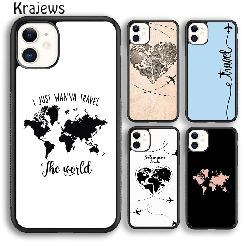 Krajews World Map Travel Just Go Phone Case Cover For iPhone 16 15 14 plus XS XR 11 12 mini 13 pro max