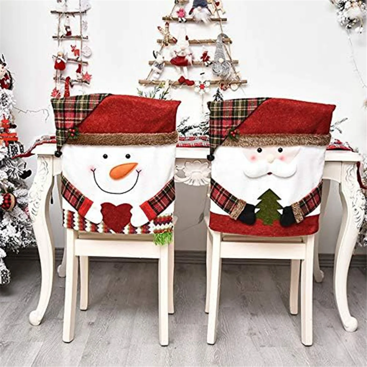 2 Pack Christmas Chair Covers, Santa &- Xmas Removable Chair Cover Christmas Home