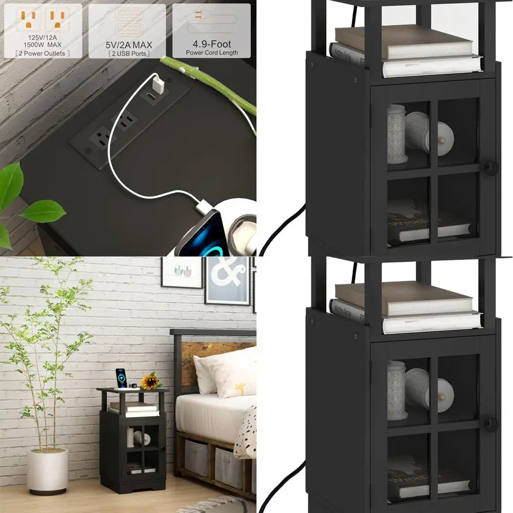 

USB Charging Nightstand with Outlets, Storage Side Table for Bedroom or Living Room - MLBZ08BE