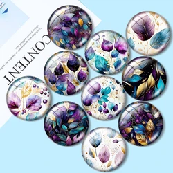 Hojas de decoración de acuarela con flores doradas, cabujones redondos de vidrio para fotos, cabujones de demostración, reverso plano, 18mm, 20mm, 25mm, 10 unidades