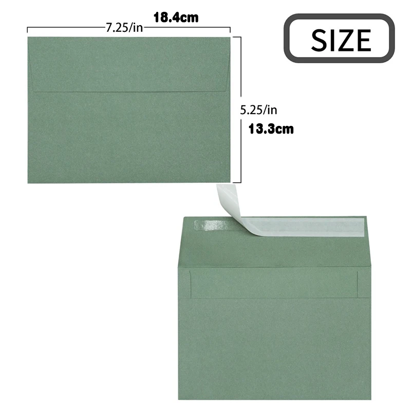 Envelope 100pcs Grayish Green Autohesion Kraft Paper 184x133mm  Business Postcard Giftbox Packaging Envelope Wedding Invitations