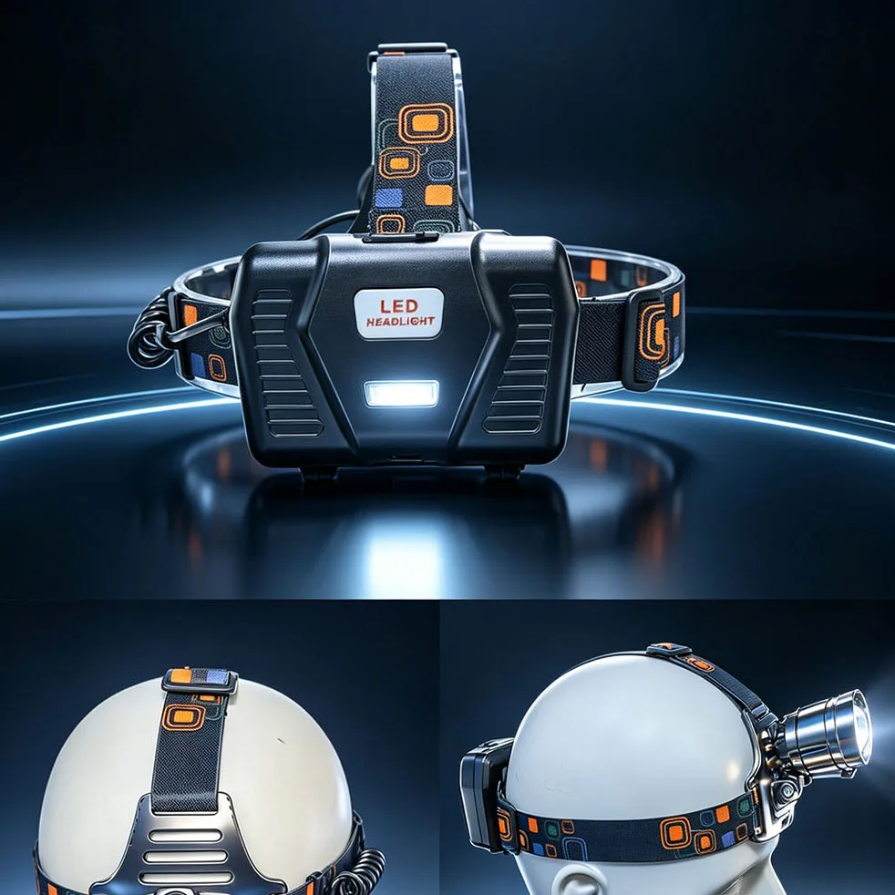 4 core Super Bright Headlight High Power   LED Headlamp Strong Light Head Lamp USB Rechargeable Zoomable Camping Fishing
