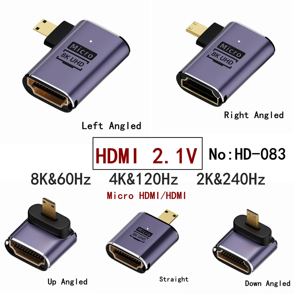 360 stopni w kształcie litery U Mini Adapter płci 180 Micro HDMI wtyk męski do HDMI kobiet konwerter L HD 2.1V rozszerzenie 4K 8K 60Hz