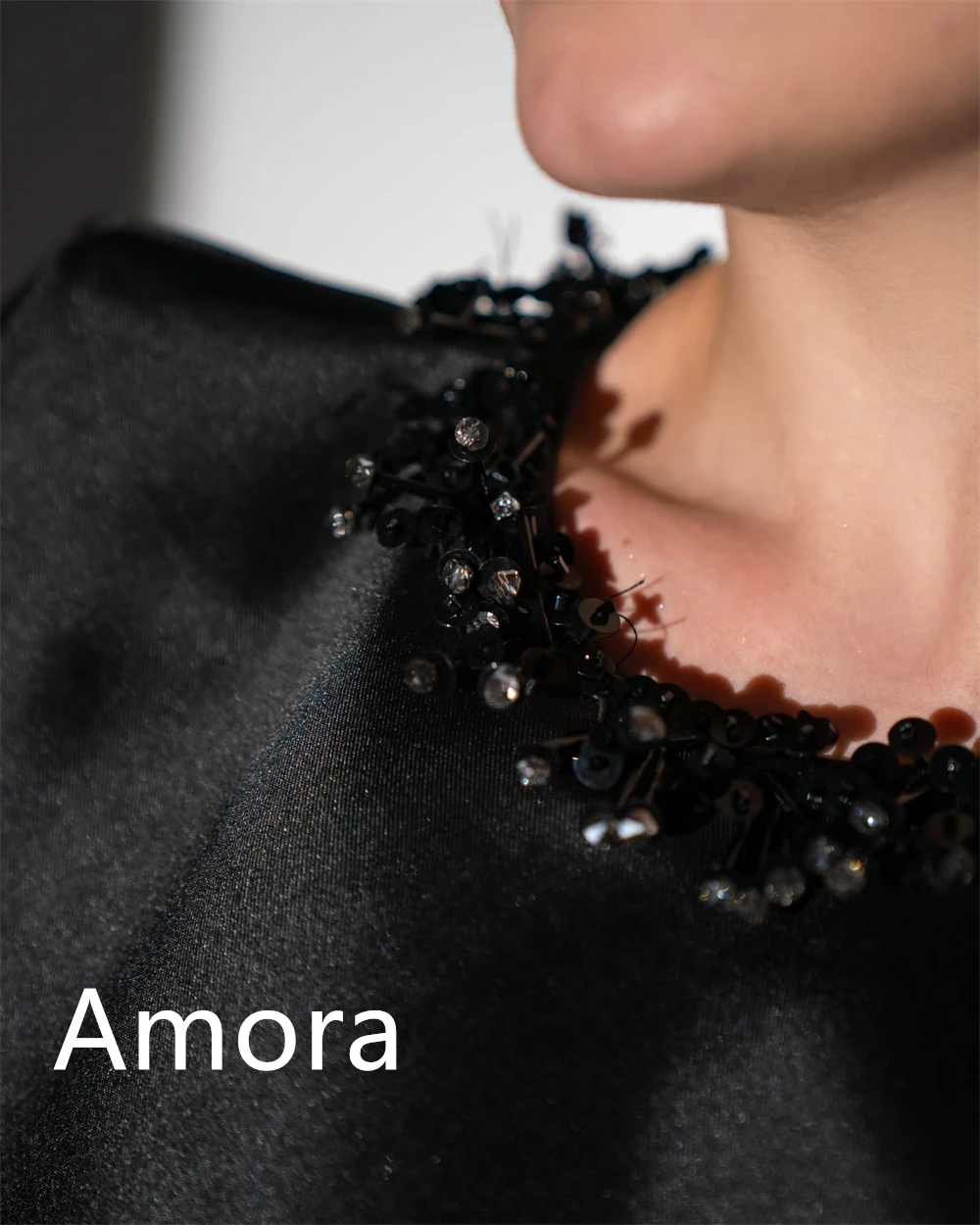 فستان سهرة فاخر من الساتان الأسود مخصص رائع برقبة دائرية وأكمام قصيرة شال بدون أكمام كريستال فساتين مناسبة مخصصة #4