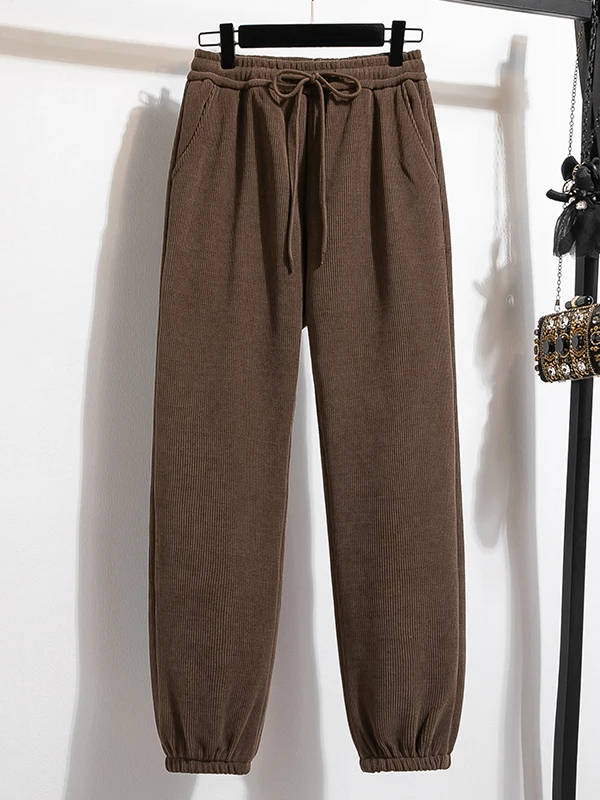 

Повседневные утепленные зимние брюки для женщин: хлопковые рабочие брюки с высокой талией, свободные, струящиеся, с манжетами, удобные