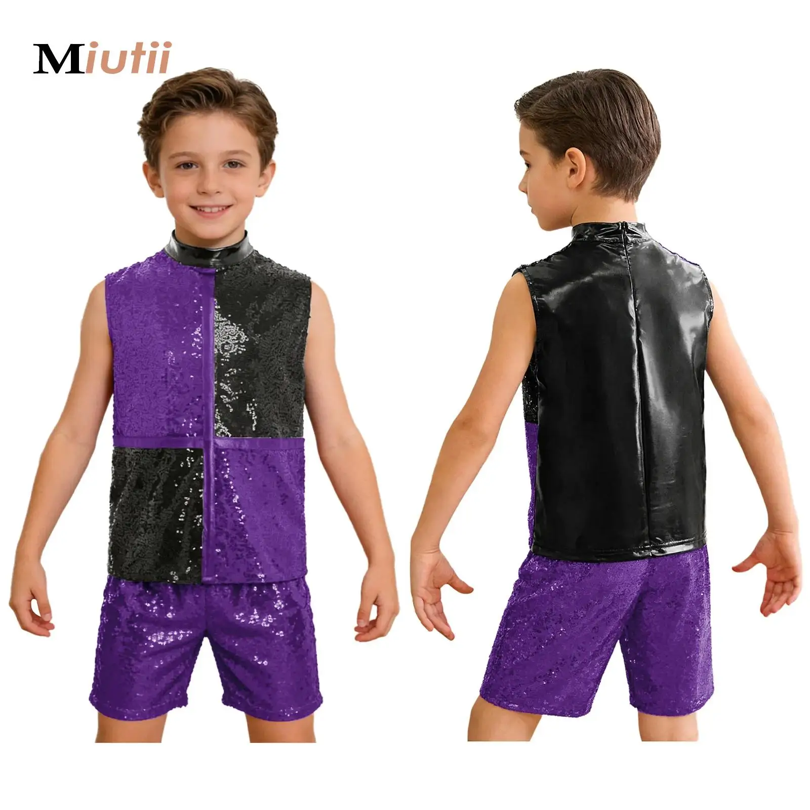 

Kids Jazz Dance Performance Outfits Sequin T-shirts Top Shiny Color Block Shorts Fashion Hip-hop Cheerleading Dance Costume