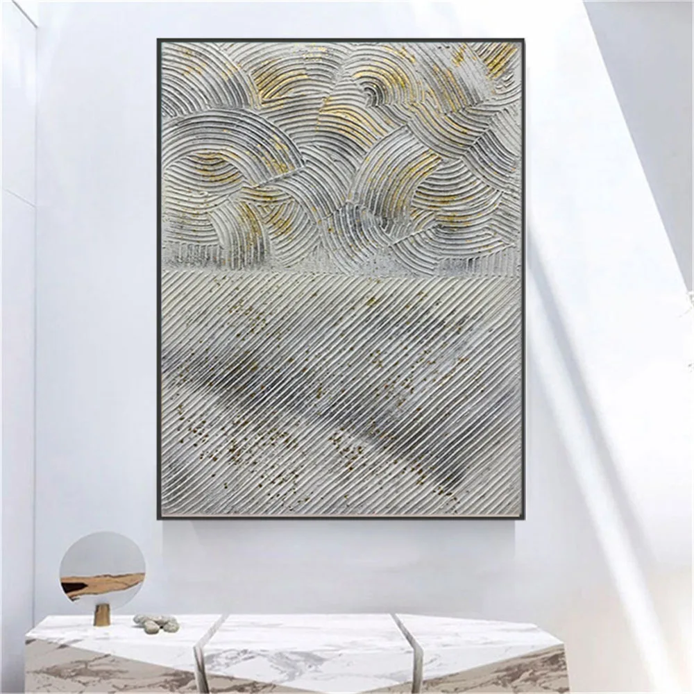 Modern Abstract Black And Grey Picture On Canvas Handpainted Abstact Oil Painting Gold Gray Wall Art Artwork Home Decor Porch