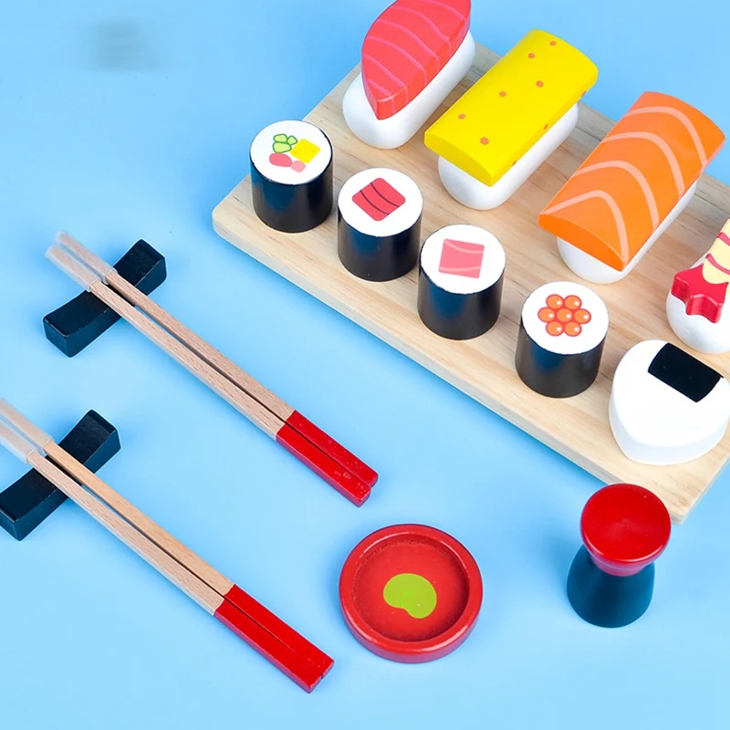 Children Kitchen Miniature Food Simulation Sushi 3D Wooden Game Pretend Play Magnetic Toys For Girls Kitchen Set Gifts