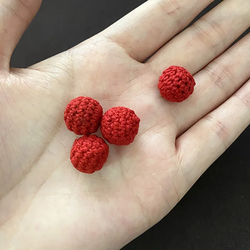 2pcs Mini Crochet Ball (Red,1.2cm, Regular) Magic Tricks Accessories For Cups & Balls And Chop Cup Magia Close Up Gimmicks Props