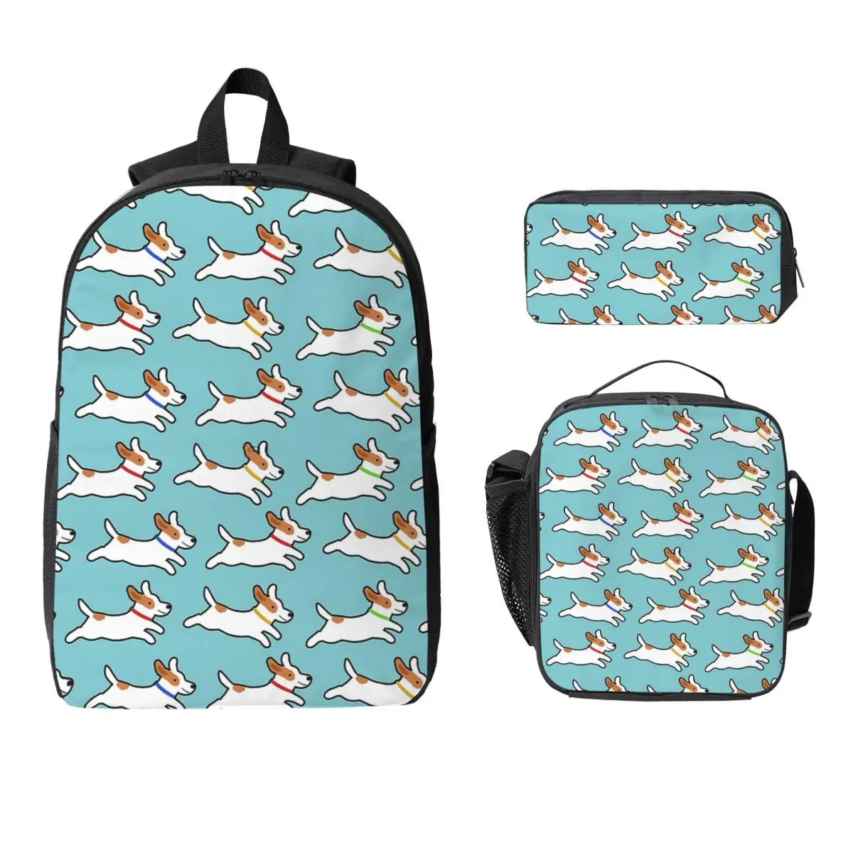 

Cute Jack Russell Terrier Running Dog Backpack Boys Girls BookBag School Bag Shoulder Bags 3ps Insulated Lunch Bag Pencil Case