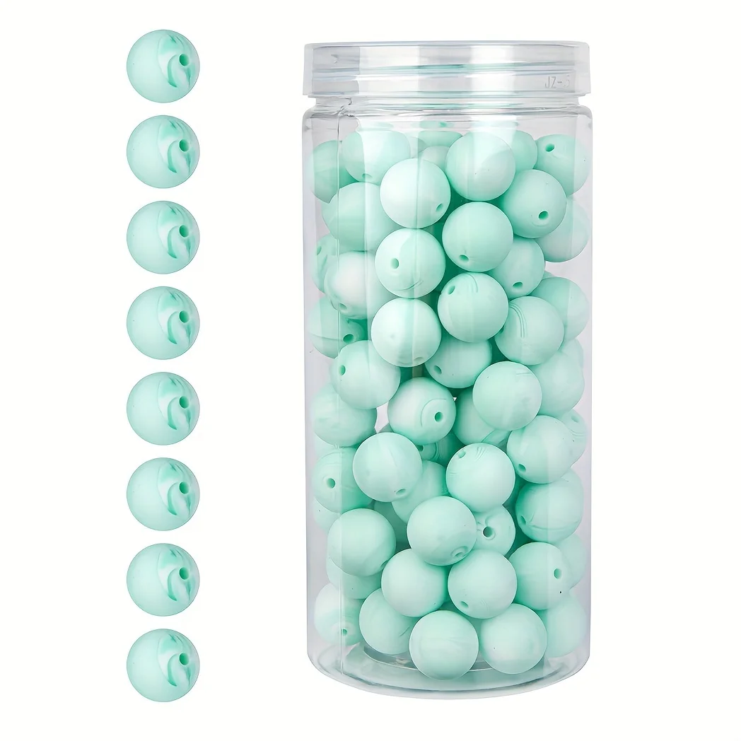 100 Stück/Box 12/15 mm Silikonperlen-Set für Schlüsselanhänger, Halskette, Armband, Umhängeband, Herstellung von runden Gummi-Silikon-Fokalperlen – Detail 28