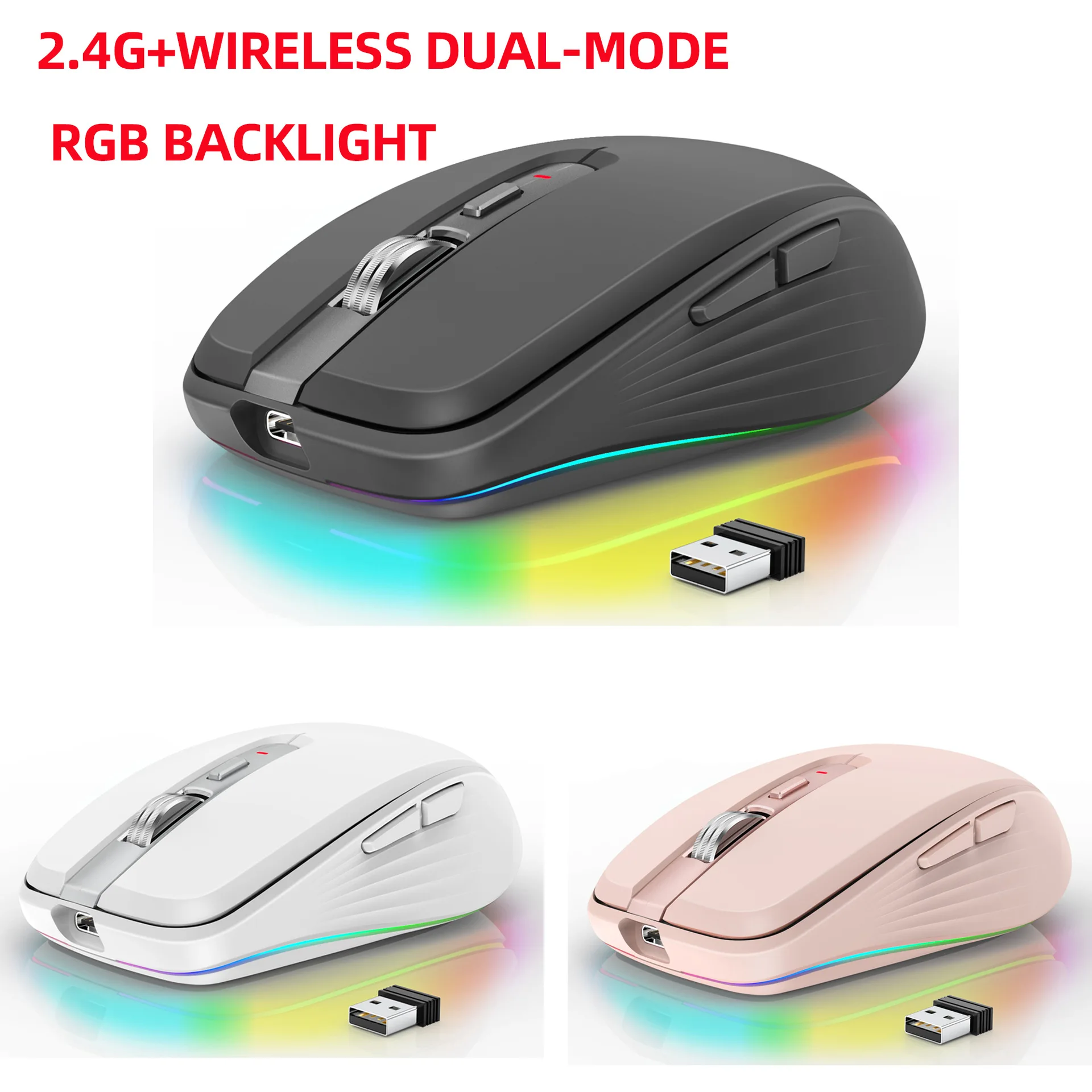 2.4G BT5.1 Dual-mode Wireless Mouse Gaming Mice Ergonomic Design Adjustable DPI Mute RGB Gaming Mouse for Laptop Computer