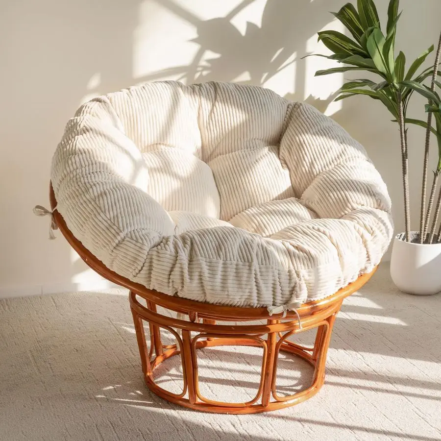 

Papasan Chair Cushion with Corduroy Cover Without Chair, 48 x 48 Inch Supportive Cushion, Overstuffed Chair Cushion,Beige