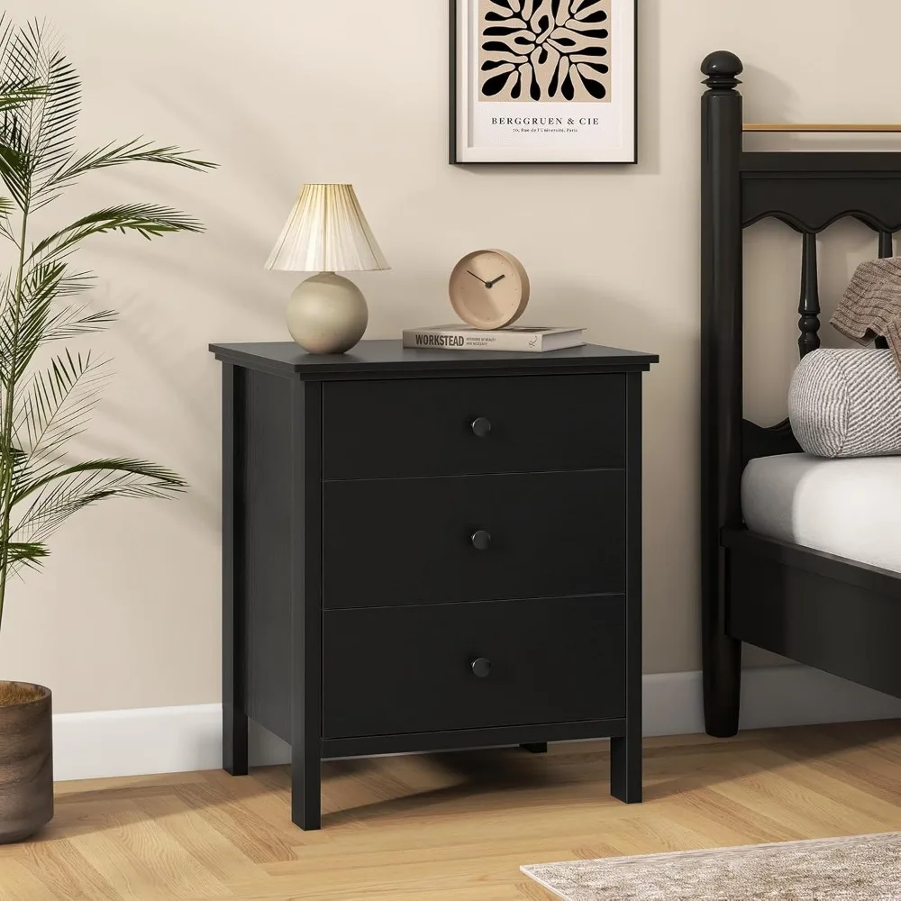 

Nightstand with 3 Drawers, Modern Sofa Side Table with Storage, Wooden End Table, Compact Storage Cabinet, Small Bedside Table