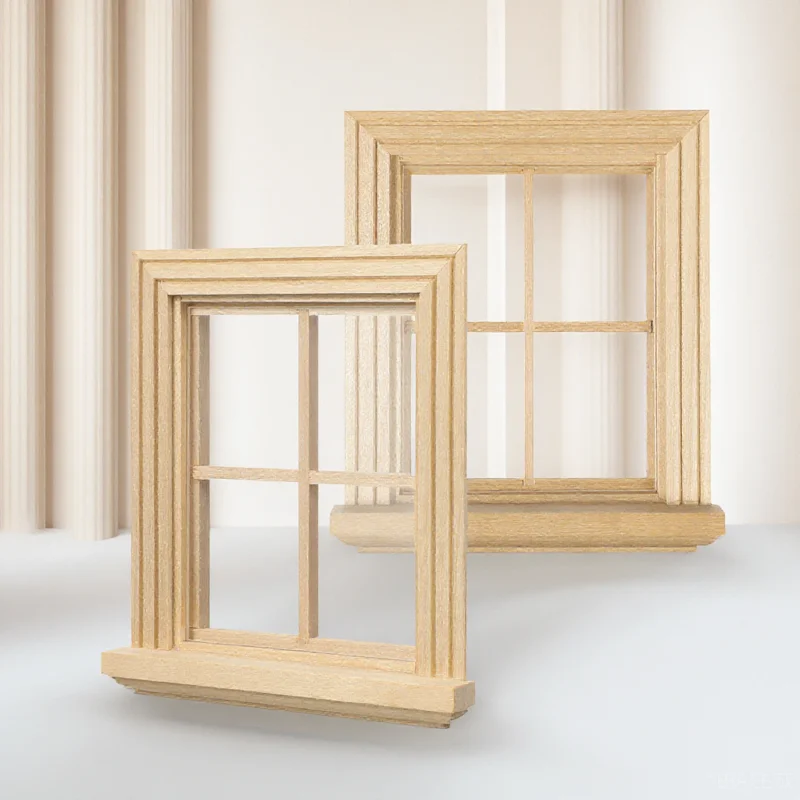 

2 pcs Miniature Window Frame Wooden House Furniture Rustic Style Ornament For Diy Rooms House Window Frames