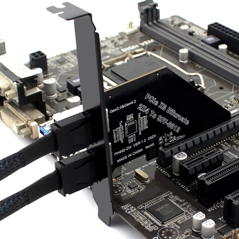 

PCIeX8 Gen4x4 на 2 порта Oculink SFF 8611 8612 Адаптер расширения Поддержка PCIEX4X4 D2RC
