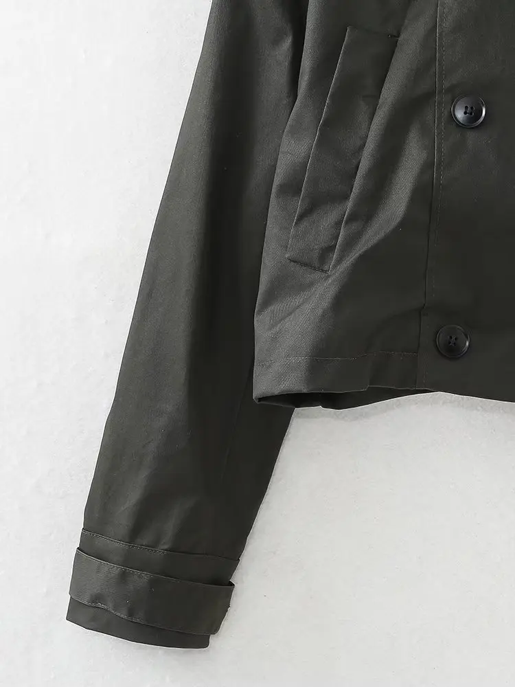 Maxdutti Autumn Winter Retro Military Coat Women Leather Jacket High Street Fashion Green Coated Short Jacket