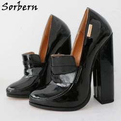 Sorbern 15Cm Block High Heel Women Pump Shoes Slip On Round Toe Chunky Heeled Unisex Customized Party Footwear Size 33-48