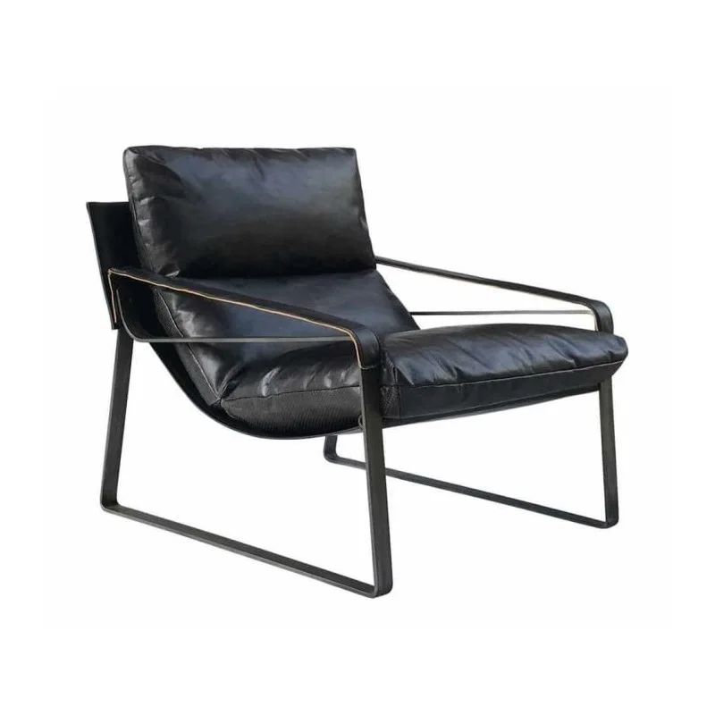 

Light Luxury Modern Leather Sofa Chair First Layer Cowhide Recliner Single Chair Urban Retro Oil Wax Leather Balcony Leisure