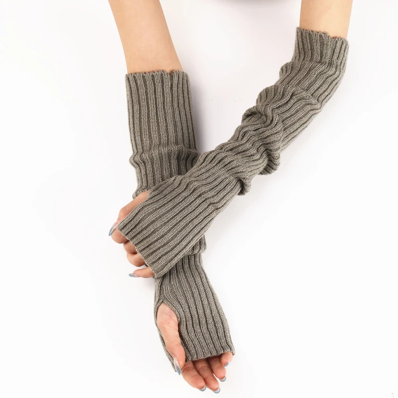 Long Fingerless Gloves Women Mitten Winter Arm Warmer Knitted Arm Sleeve Fashion Casual Soft Girls Clothes Punk Gothic Gloves