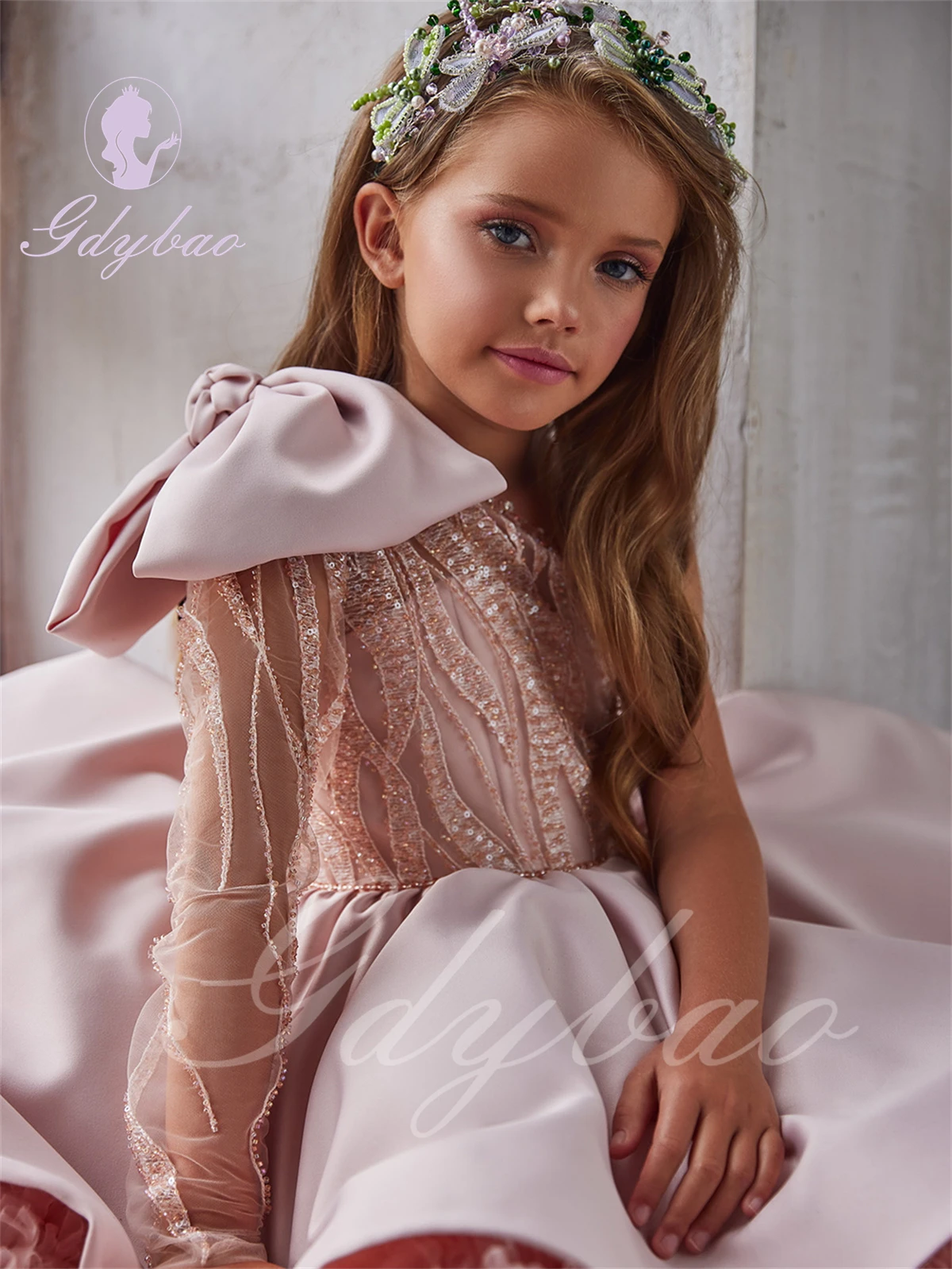 Pink One Shouleder Flower Girl Dresses for Wedding Sequins Satin Kids Little Bride Evening Party First Communion Ball Gowns