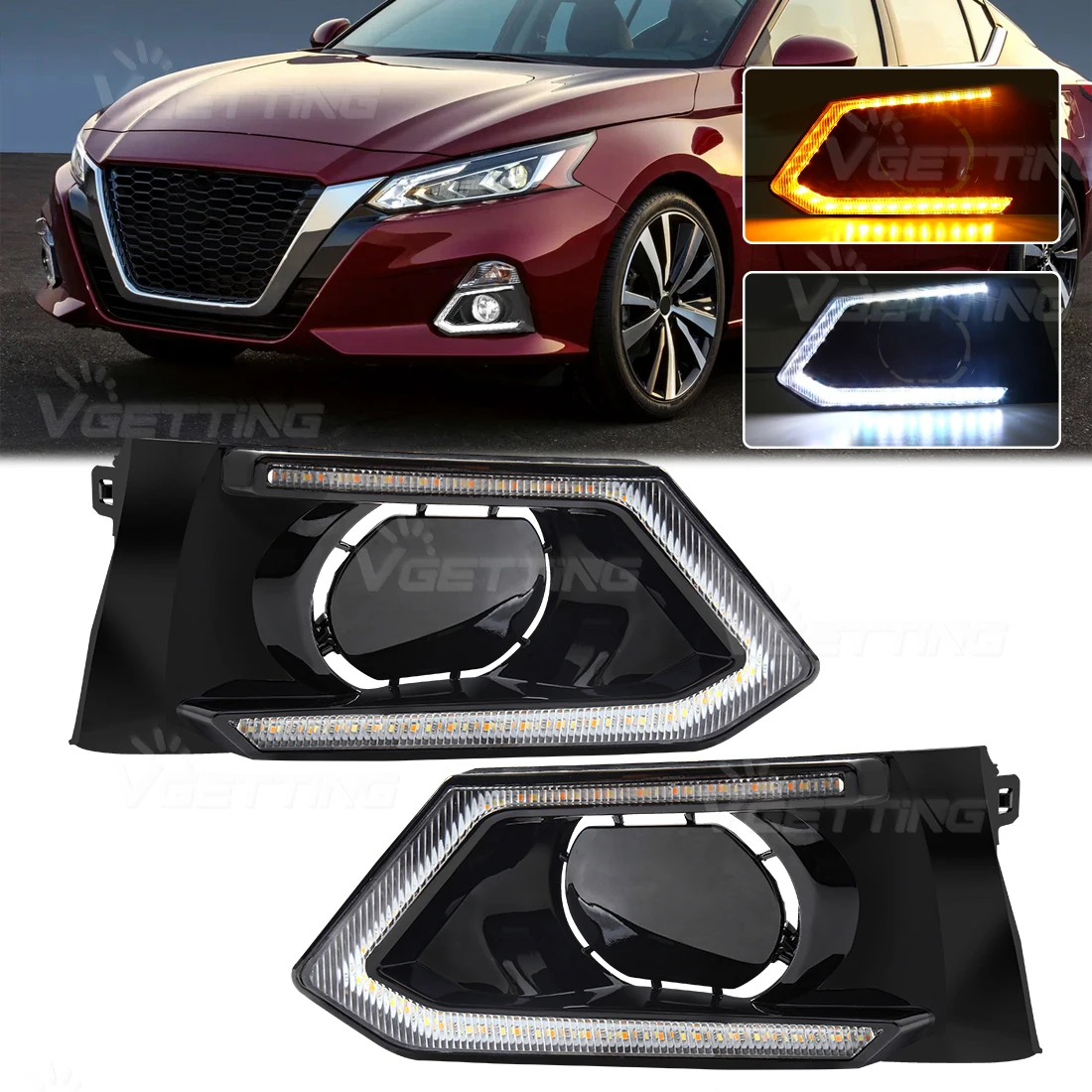 

Car LED Daytime Running Light For Nissan Altima Teana 2019 2020 White Yellow DRL Turn Signal Driving Fog Lamp Accessories 12V