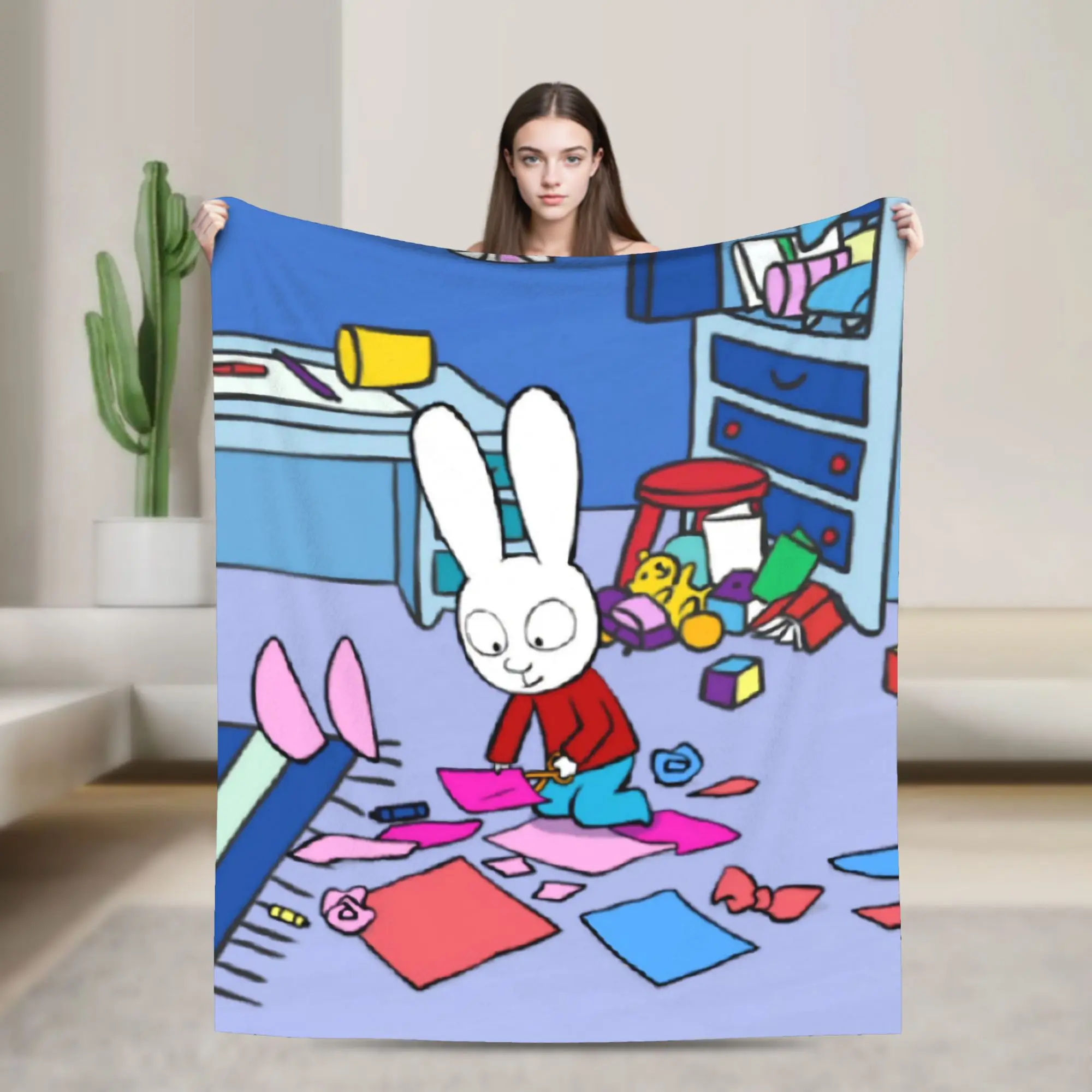 Simon Super Rabbit Blanket Velvet  Cozy Lightweight Thin Throw Blanket for Bedding Rug Piece
