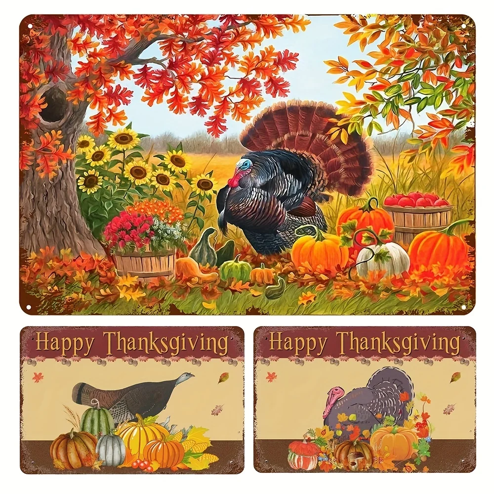 

Metal Tin Sign Day Happy Thanksgiving Metal Tin Sign Pumpkin Decoration Fall Harvest Turkey Sign Christmas Party Wall Decor Art