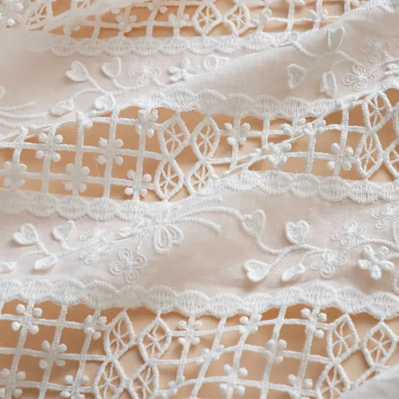 New Natural-white Cotton Cloth Openwork  3D Embroidery Lace Fabric Handmade DIY Clothes Sewing Accessories Width 125cm