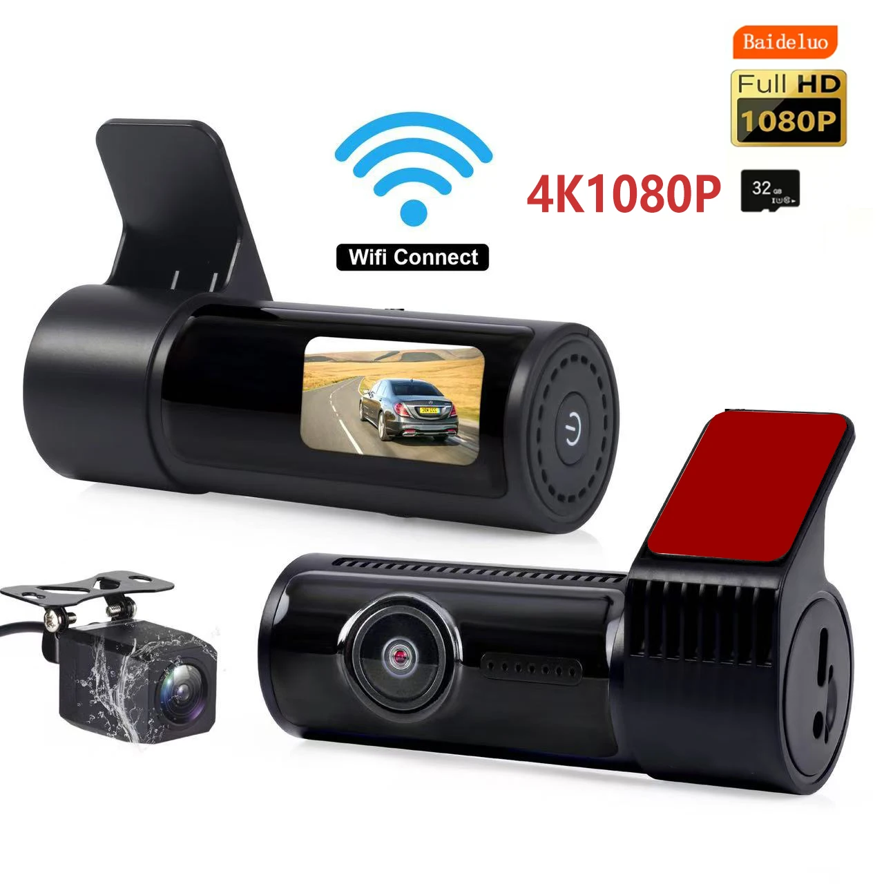 JSD 4K WiFi dual-lens driving recorder Car DVR optional 1080P rear lens camera GPS 24H parking monitoring black box.