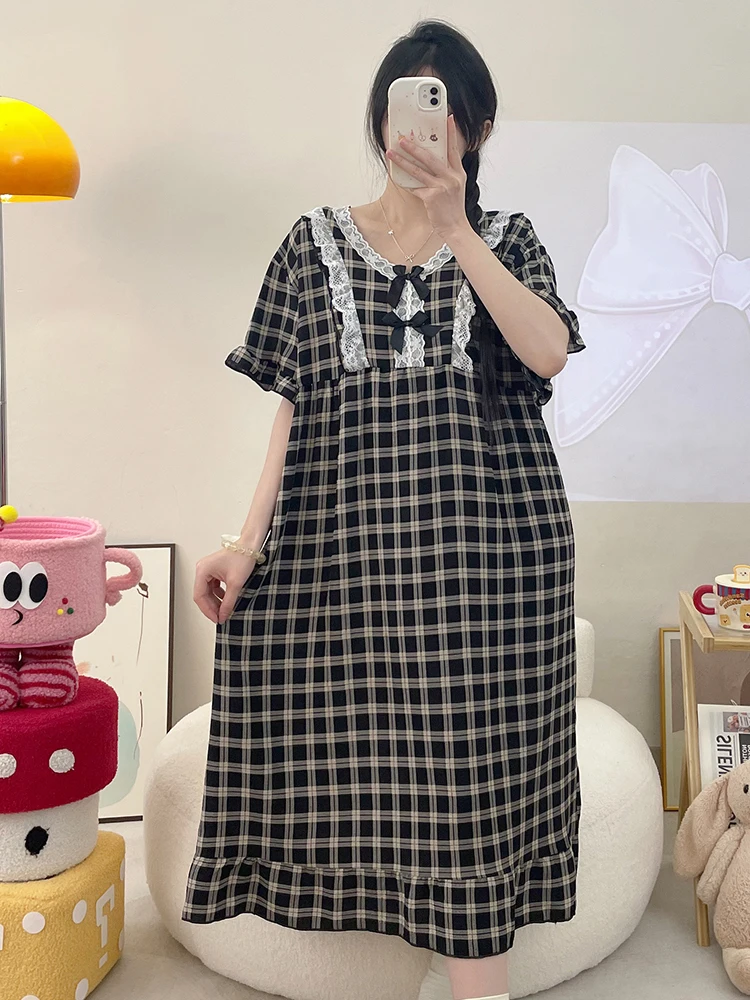 

Summer plus Size Women's Cotton Nightgown Sweet Home Clothes Long Loose Dr Outerwear Casual Floral Print ort Sve V-Ne