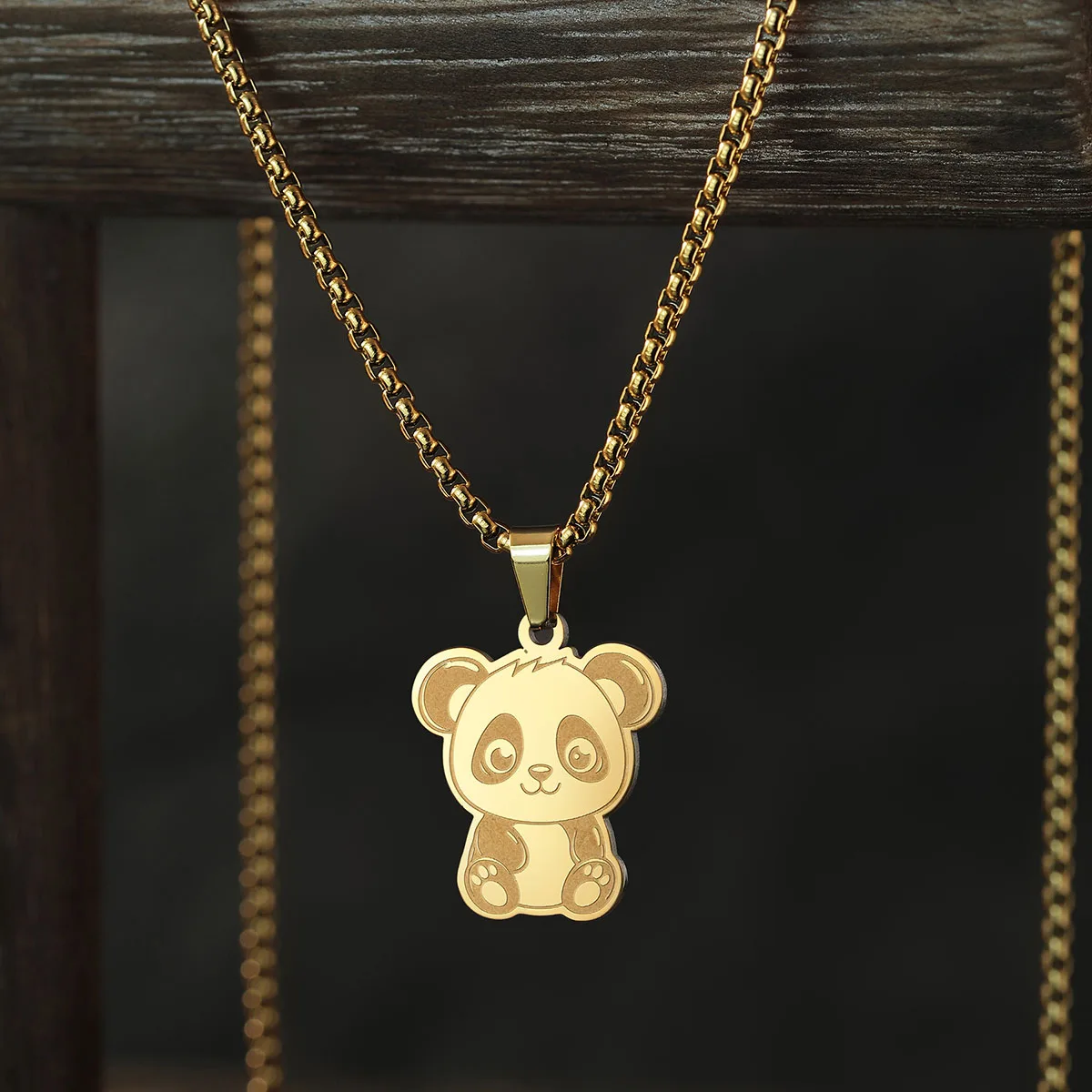 Kinitial Stainless Steel Necklaces Cute Chinese National Treasure Panda Pendant Choker Clavicle Chain Fashion Jewelry For Women
