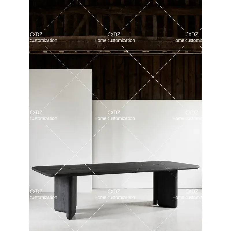 Wabi Sabi Medieval Solid Wood Black Dining Table Rectangular Retro Desk American Tea Table Premium Study Desk