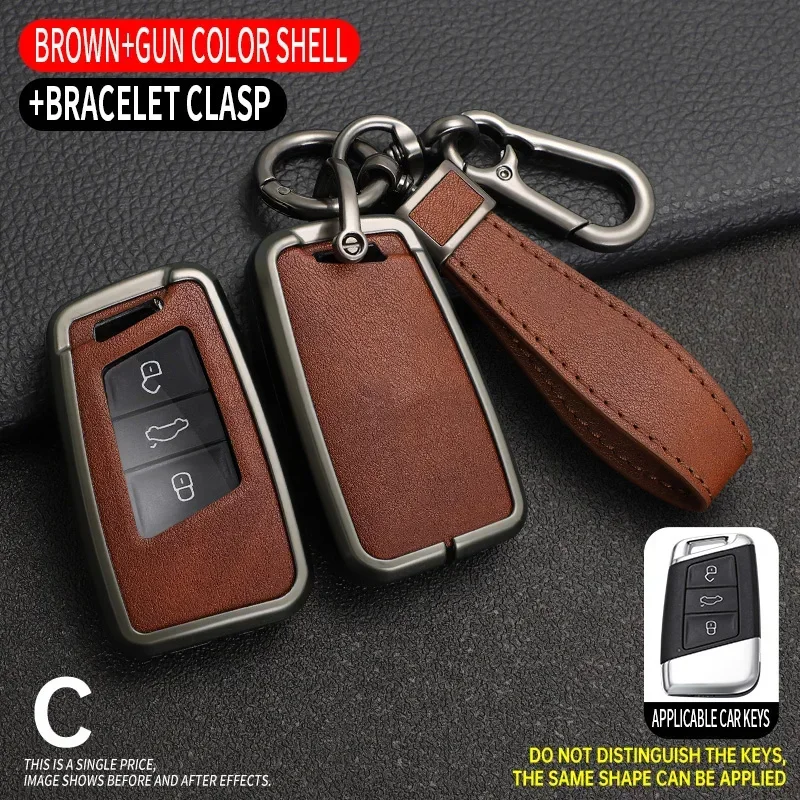 

Zinc Alloy Leather Car Remote Key Case Cover Shell For Skoda Kodiaq Superb A7 For VW Volkswagen Passat B8 Magotan Smart Keyless