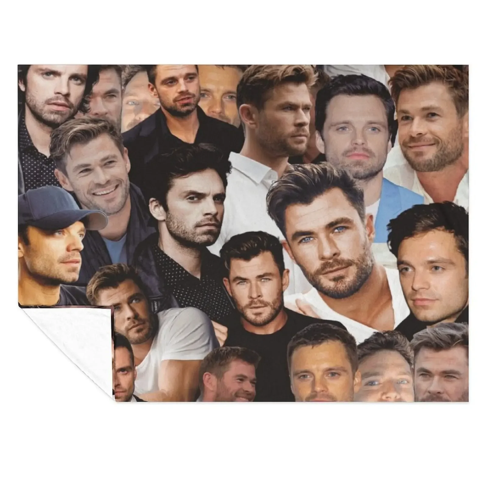 

sebastian stan and Chris Hemsworth photo collage Throw Blanket Beach Shaggy Custom Softest Blankets