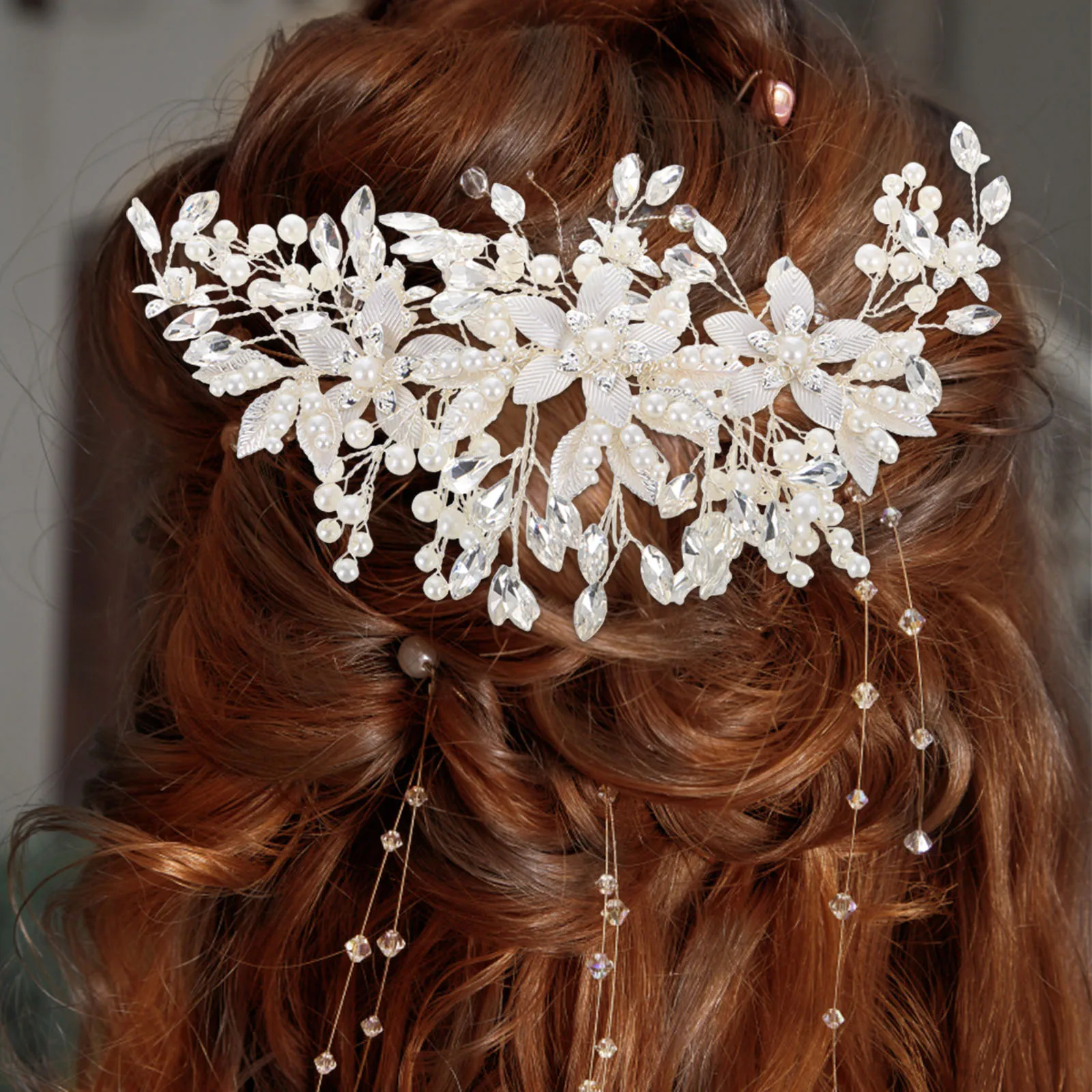 

Pearl Crystal Silver Rhinestones Bridal Wedding Floral Decorative Combs Hair Jewelry For Women Hair Accessories