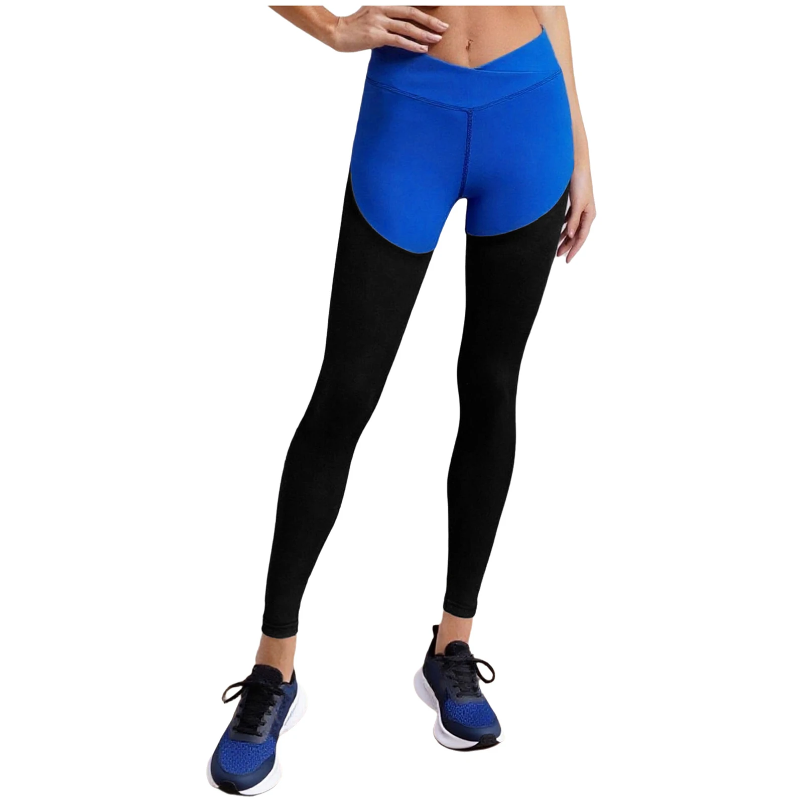 

Women High Waist Cargo Leggings V-Front Waistband Color Block Stretchy Yoga Pants with Flap Pockets Gym Gymnastics Trousers