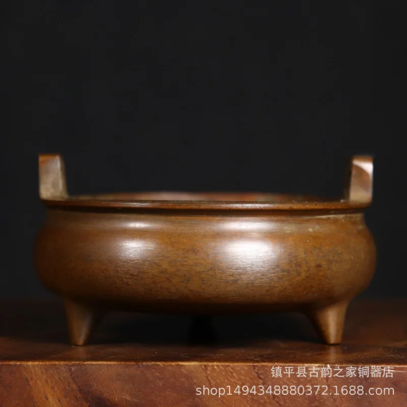 Pure Copper Brass Square Three-Legged Straight Ear Incense Burner Craft Ornamen