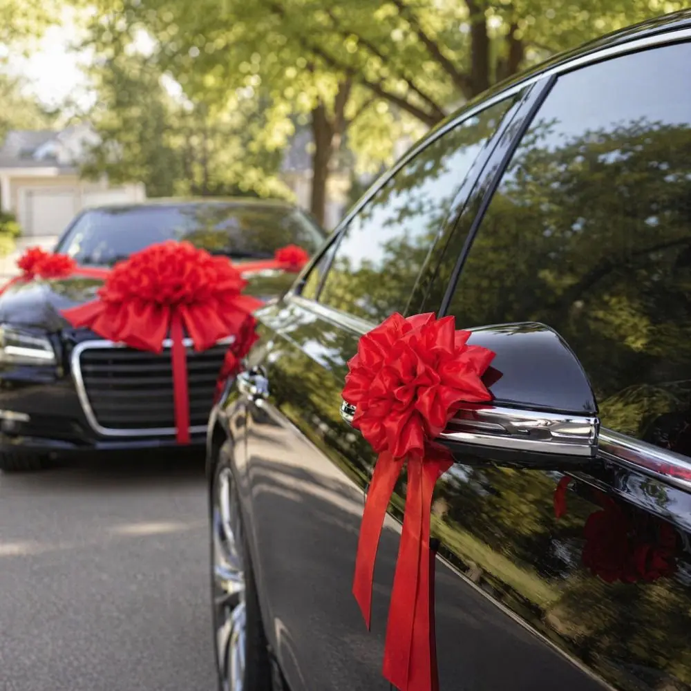 Elegant Large Wedding Car Front Decor Red Full Set Floral Ball Romantic Flower Arrangement Pull Bows Bridal Getaway Car