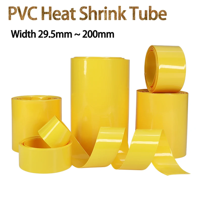 3/5 m PVC-Schrumpfschlauch, gelb, Breite 29,5 mm ~ 200 mm, 18650 Lipo-Akku-Pack, isolierte Kabelhülse, Schutz, Batteriefolienverpackung