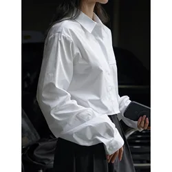 Spring women's casual solid color lapel long sleeved loose fitting shirt