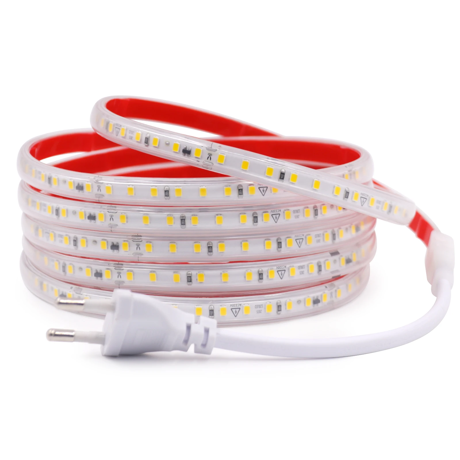 AC 220 V 120 Leds/M SMD 2835 LED Strip Waterdicht Groen/Rood/Blauw/roze/Geel/Wit Zelfklevende Flexibele Lint Streep Licht