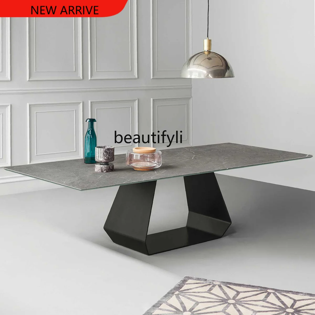 

Italian Minimalist Post-Modern Living Room Rectangular Dining Table Factory Custom Light Luxury Metal Dining Table Large Table G