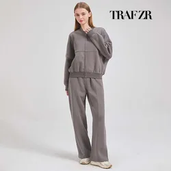 TRAF ZR Cotton Zipper Cardigan Sets To Woman 2024 Tracksuit Suits Baggy Pants Sportswear Women Sweater 2 Piece Set Women Outfits