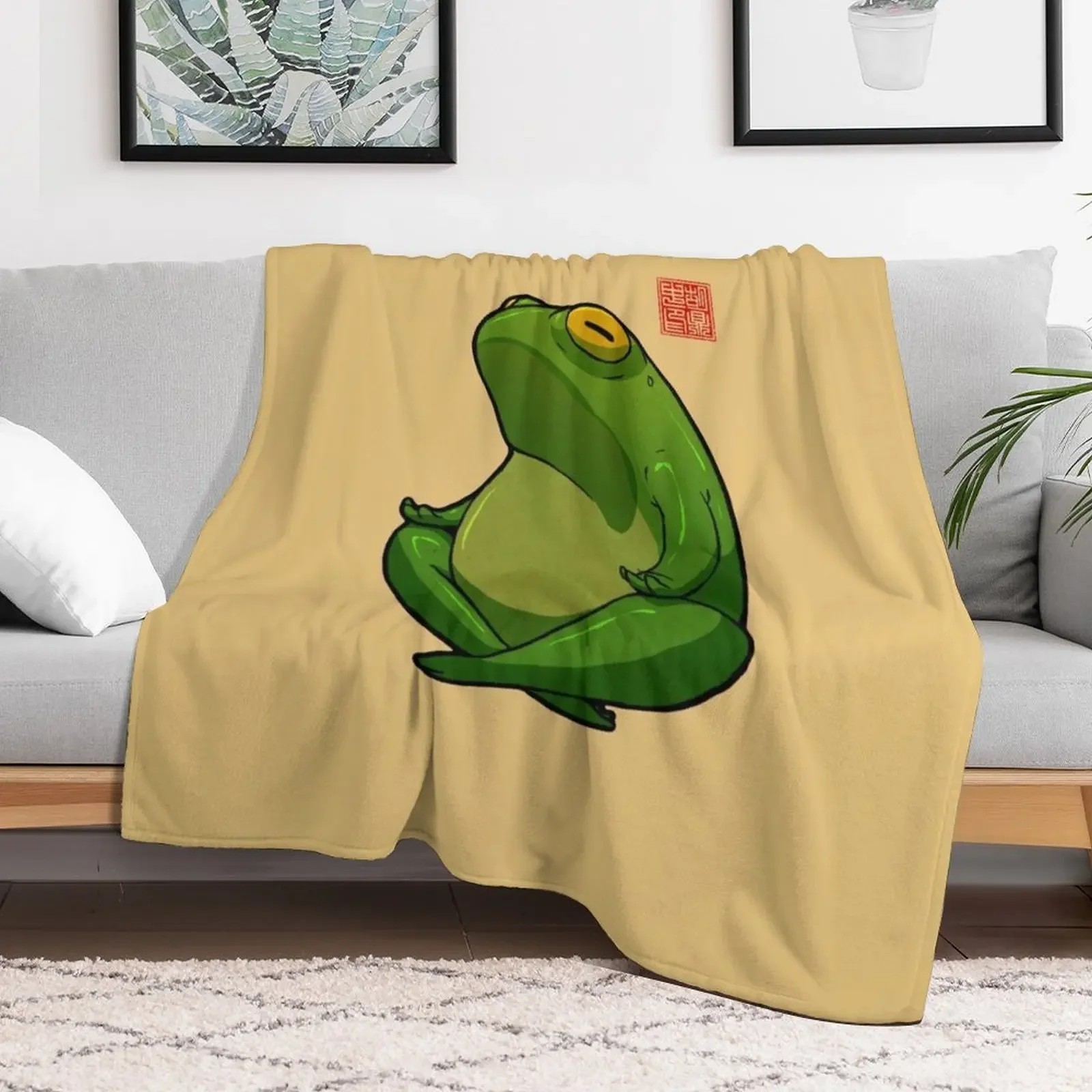 Yoga Frog Cross Legged Pose Throw Blanket Retros for babies Blankets